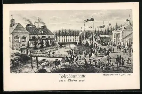 AK Schreiberhau, Kunstglasfabrik Josephinenhütte, Besuch von König und Königin Friedrich Wilhelm IV. 1846