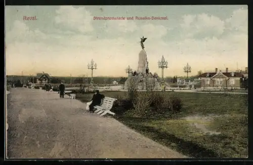 AK Reval, Strandpromenade u. Rusalka-Denkmal