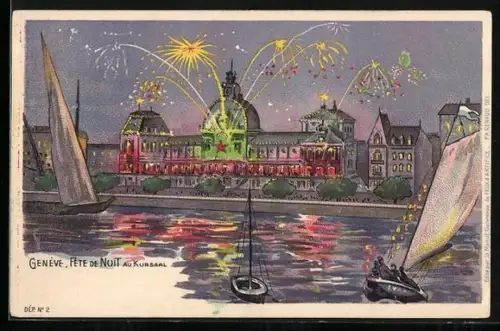 Lithographie Genève, Fête de Nuit au Kursaal