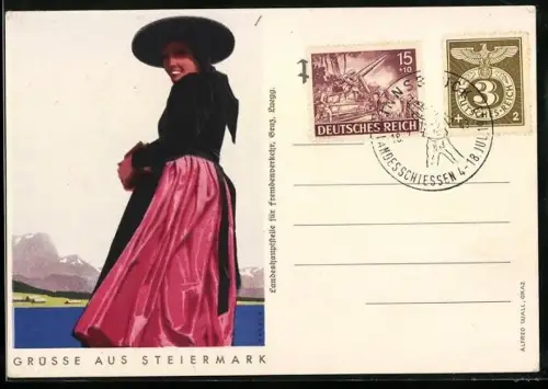 AK Grüsse aus Steiermark, Tracht, Tourismus