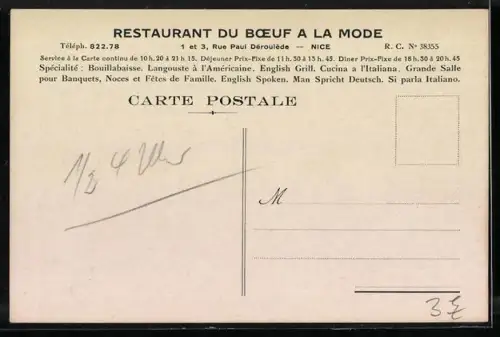 AK Nice, Restaurant du Boeuf a la Mode, Rue Paul Deroulede