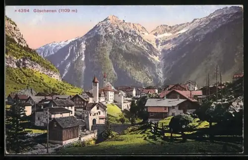 AK Göschenen, Ortsansicht mit Alpenlandschaft