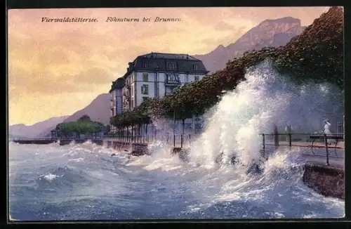 AK Brunnen /Vierwaldstättersee, Föhnsturm beim Ort