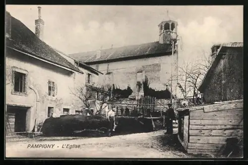 AK Pampigny, L'Eglise, Strassenpartie mit Kirche