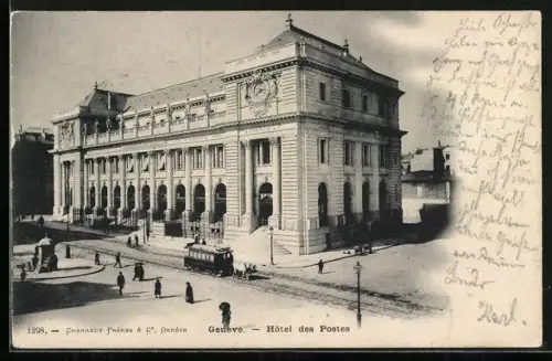 AK Genève, Pferdebahn passiert das Hotel des Postes