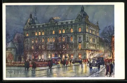 Künstler-AK Plzen, Hotel Continental