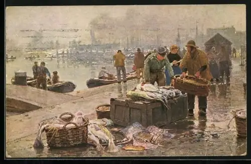 Künstler-AK Amsterdam, Fischmarkt am Y