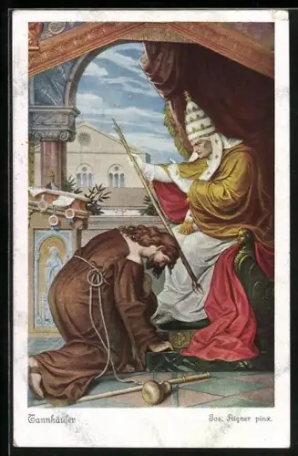 Künstler-AK Jos. Aigner: Richard Wagner, Tannhäuser, Der Mönch bittet um Gnade