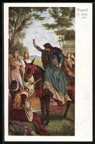 Künstler-AK Der Fluch der Gralsbotin über Parsival