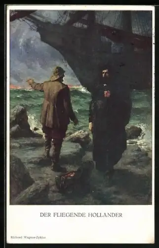 AK Der fliegende Holländer von Richard Wagner, Männer unterhalten sich am Ufer