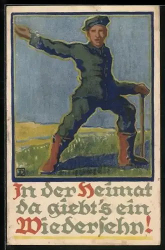 AK In der Heimat, da gibt`s ein Wiedersehen!, Kriegsgefangener mit einem Spaten