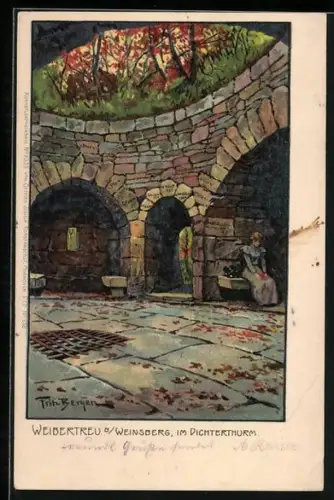 Künstler-AK Fritz Bergen: Weinsberg, Burg Weibertreu, im Dichterthurm