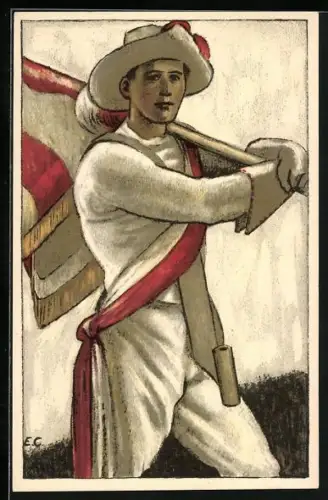 AK Union Genf, Landesversicherungsgesellschaft, Mann mit Fahne