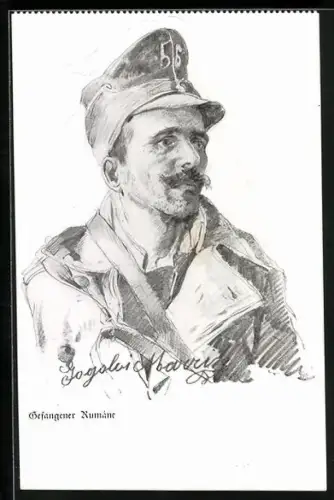 Künstler-AK Gefangener Rumäne, Brustportrait