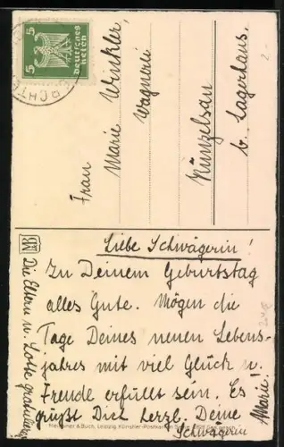 Künstler-AK Hannes Petersen: Mädchen lässt Blumen zu Boden fallen