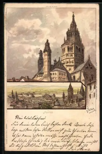 Künstler-AK C.Biese: Mainz, Panorama und Teilansicht