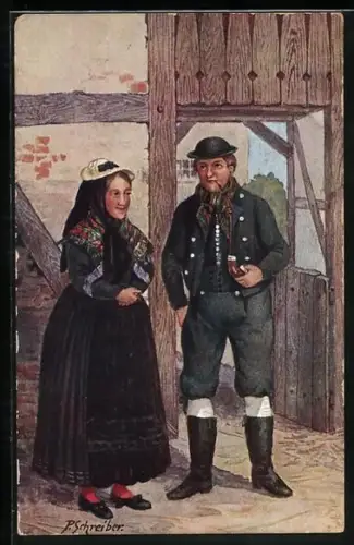 AK Schwaan, Mann und Frau im Trachtenkostüm