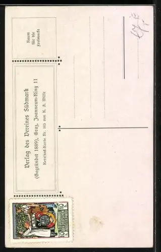 Künstler-AK Karl Alex Wilke: Der Waldschrat mit Fee, Spruch