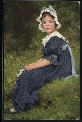 AK Kind im blauen Kleid