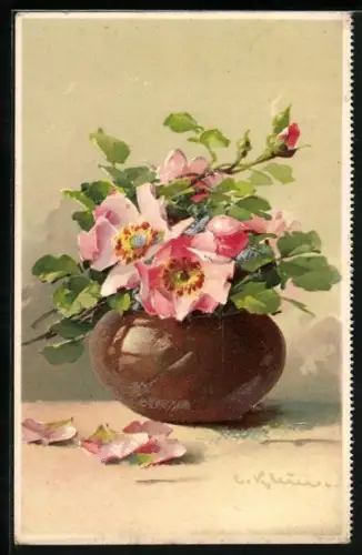 Künstler-AK Catharina Klein: Rosen in einer Vase