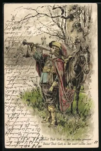 Lithographie Trompeter von Säckingen am Ufer, Behüt Dich Gott!