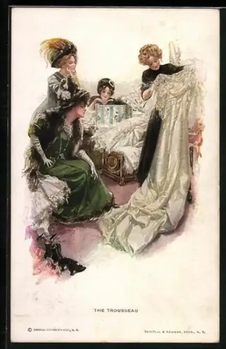 Künstler-AK Harrison Fisher: Frau zeigt ihren Freundinnen ihr Brautkleid