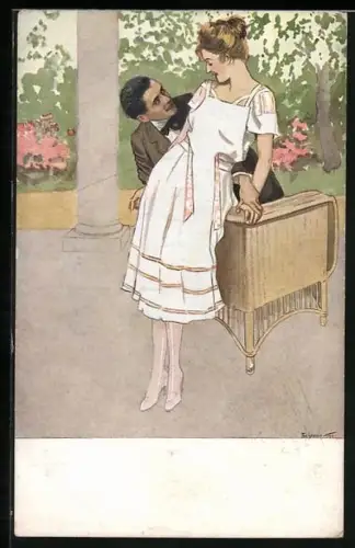 Künstler-AK Mann und Frau Hand in Hand