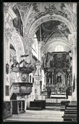 AK Ossiach, Innenansicht der Stiftskirche mit Gnadenbild