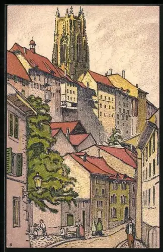 Künstler-AK Fribourg, Teilansicht