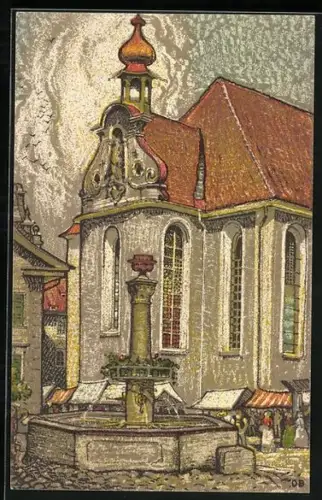 Künstler-AK St. Gallen, Gallusplatz mit Stiftskirche