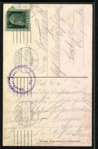 AK Bierwärmer gefällig?, Mädchen im Dirndl hält Bierkrug an ihren Busen