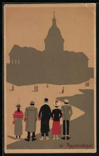 Künstler-AK Paris V, Besucher beim Pantheon