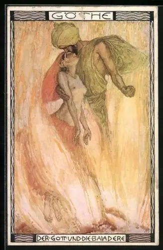 Künstler-AK sign. E. Schütz: Darstellung aus Der Gott und die Baiadere von Goethe, Jugendstil