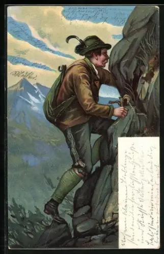 AK Bergsteiger klettert einen Berg hinauf