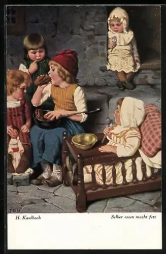 Künstler-AK Hermann Kaulbach: Selber essen macht fett, Kinder