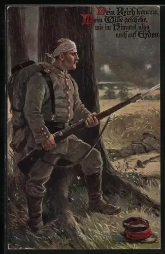 AK Soldat steht an Baum mit Gewehr, Auszug vom Vaterunser