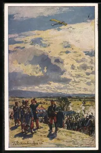 Künstler-AK Themistokles von Eckenbrecher: Beschiessung einer deutschen Taube, Flugzeug