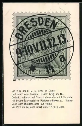 Briefmarken-AK Dresden, 9-10 V. 11.12.13 Postamt 14