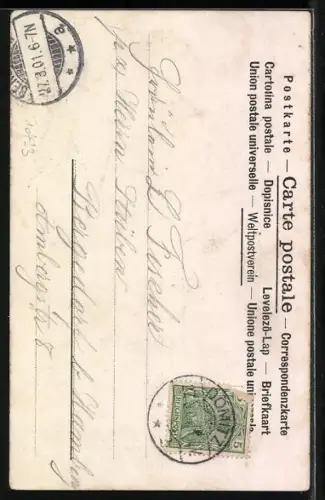 Lithographie Behüt Dich Gott!, Abschied, Trompeter von Säckingen mit Pferd