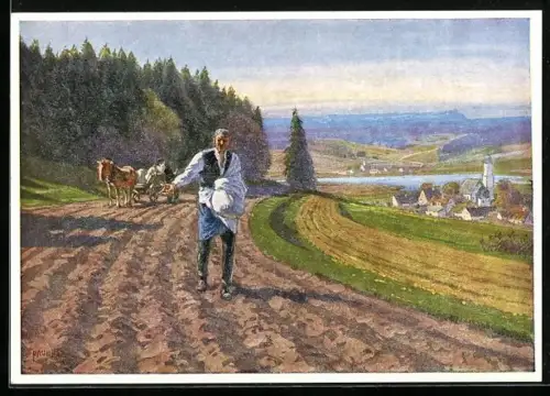 Künstler-AK Paul Hey: Unser täglich Brot, Der Sämann, Bauernidyll