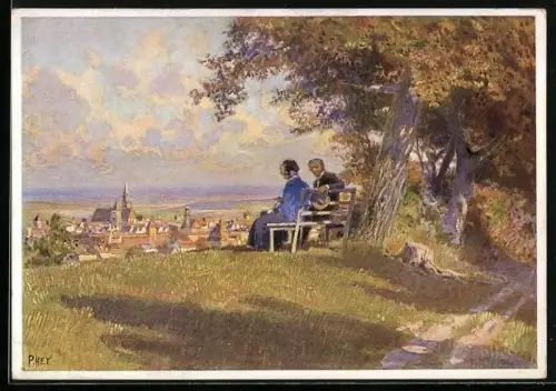 Künstler-AK Paul Hey: Herbstabend vor dem Städtchen