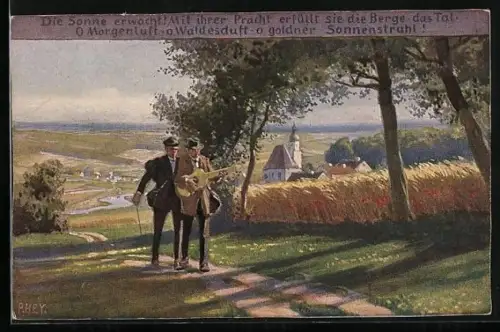 Künstler-AK P. Hey: Sommer, Wandersleut unterwegs
