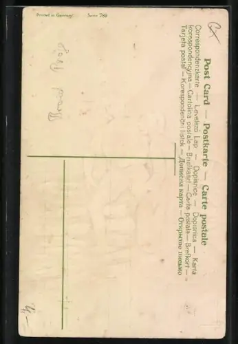 Künstler-AK Mann versucht eine Frau dazu zu überreden ins Wasser zu gehen