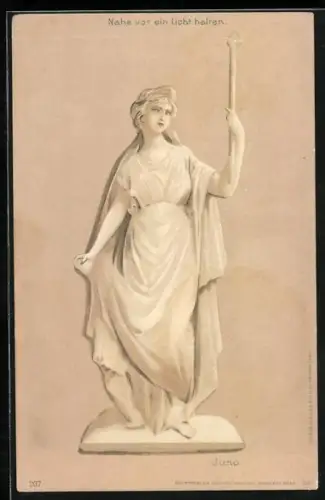 Lithographie Juno mit Fackel, Dame bei Nacht auf dem Gehweg im Gegenlicht, Halt gegen das Licht