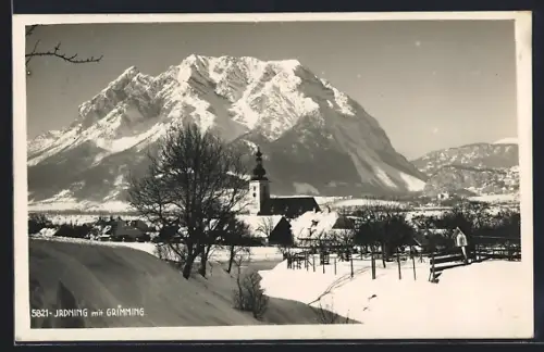 AK Irdning, Ortspanorama im Winter mit Grimming