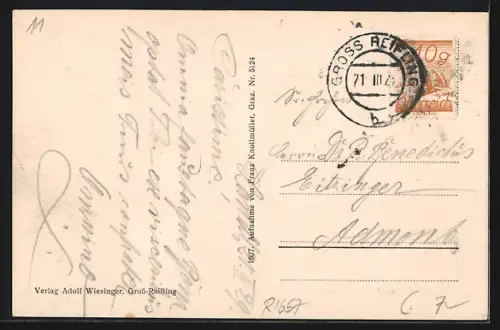 AK Gross-Reifling, Totalansicht mit Bahnschienen und Berggipfel aus der Vogelschau