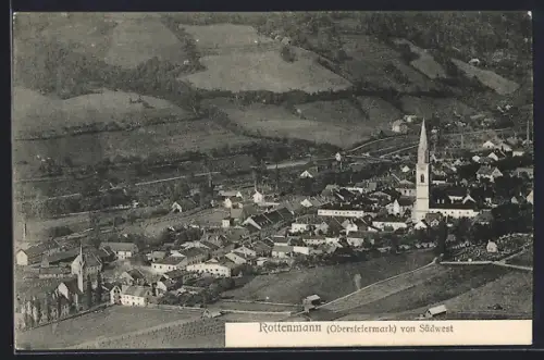AK Rottenmann /Obersteiermark, Gesamtansicht von Südwest aus der Vogelschau