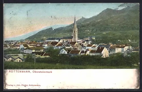 AK Rottenmann, Ortsansicht mit Kirche und Umgebung