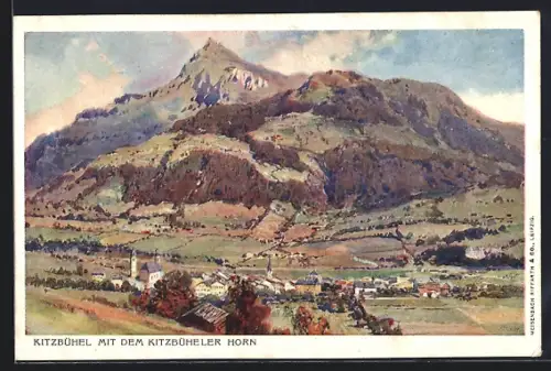 Künstler-AK Edward Harrison Compton: Kitzbühel, Ortsansicht mit Kitzbühler Horn