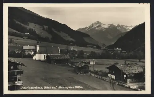 AK Lanersbach, Unterlanersbach, Blick auf Ahornspitze, die Kirche